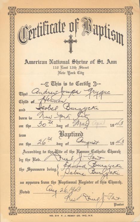 Certificate of Baptism