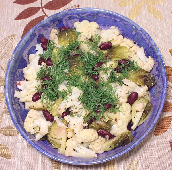 Dish of Cauliflower Brussels Sprouts & Beans