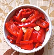 Dish of Pickled Red Bell Peppers