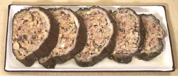 Dish of Slices of Pork Stuffed Eggplant