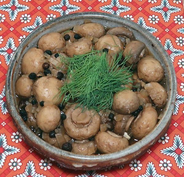 Dish of Marinated Mushrooms