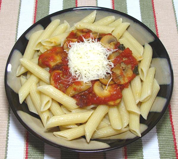 Dish of Pasta with Mushroom Chili Sauce